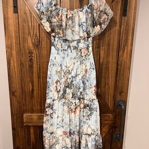 Baltic Born Light Blue Floral Off-Shoulder Maxi Dress
